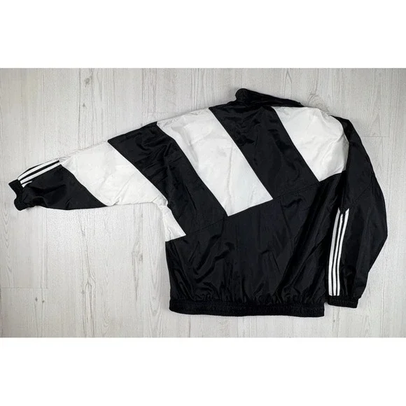 VNTG 90s Adidas Jacket Men XXL Black & White Striped Bold "adidas" Color Block - Picture 2 of 12